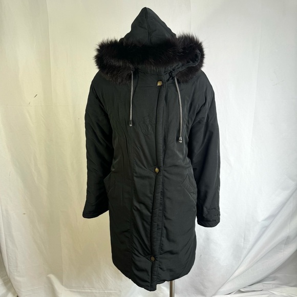 NUAGE BLACK PARKA COAT OVERSIZED JACKET FAUX FUR VINTAGE COAT XS - Picture 3 of 14